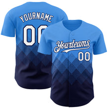 Load image into Gallery viewer, Custom Electric Blue White-Navy 3D Gradient Square Shape Authentic Baseball Jersey