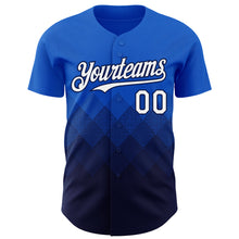 Load image into Gallery viewer, Custom Thunder Blue White-Navy 3D Gradient Square Shape Authentic Baseball Jersey