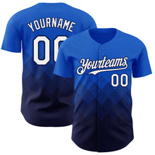 Load image into Gallery viewer, Custom Thunder Blue White-Navy 3D Gradient Square Shape Authentic Baseball Jersey