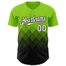 Load image into Gallery viewer, Custom Neon Green White-Black 3D Gradient Square Shape Authentic Baseball Jersey