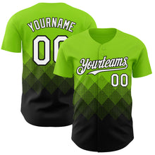 Load image into Gallery viewer, Custom Neon Green White-Black 3D Gradient Square Shape Authentic Baseball Jersey