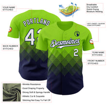 Load image into Gallery viewer, Custom Neon Green White-Navy 3D Gradient Square Shape Authentic Baseball Jersey