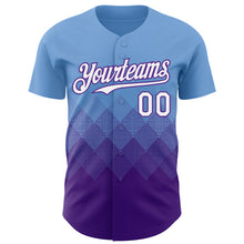 Load image into Gallery viewer, Custom Light Blue White-Purple 3D Gradient Square Shape Authentic Baseball Jersey