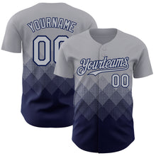 Load image into Gallery viewer, Custom Gray Navy 3D Gradient Square Shape Authentic Baseball Jersey
