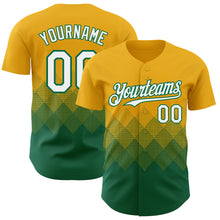 Load image into Gallery viewer, Custom Gold White-Kelly Green 3D Gradient Square Shape Authentic Baseball Jersey