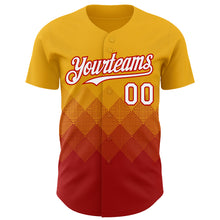 Load image into Gallery viewer, Custom Gold White-Red 3D Gradient Square Shape Authentic Baseball Jersey