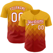 Load image into Gallery viewer, Custom Gold White-Red 3D Gradient Square Shape Authentic Baseball Jersey