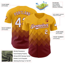 Load image into Gallery viewer, Custom Gold White-Crimson 3D Gradient Square Shape Authentic Baseball Jersey
