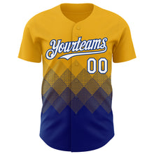 Load image into Gallery viewer, Custom Gold White-Royal 3D Gradient Square Shape Authentic Baseball Jersey