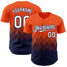 Load image into Gallery viewer, Custom Orange White-Navy 3D Gradient Square Shape Authentic Baseball Jersey