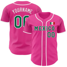 Load image into Gallery viewer, Custom Pink Kelly Green-White 3D Mexico Mexican Flag Authentic Baseball Jersey