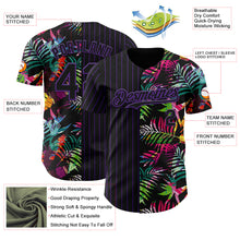 Load image into Gallery viewer, Custom Black Purple 3D Pattern Design Pinstripe Tropical Palm Leaves Authentic Baseball Jersey