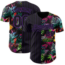 Load image into Gallery viewer, Custom Black Purple 3D Pattern Design Pinstripe Tropical Palm Leaves Authentic Baseball Jersey