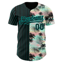 Load image into Gallery viewer, Custom Black Aqua 3D Pattern Design Pinstripe Tropical Palm Leaves Authentic Baseball Jersey