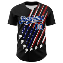 Load image into Gallery viewer, Custom Black Royal Red-White 3D Patriotic American Flag Authentic Baseball Jersey