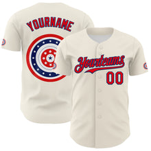 Load image into Gallery viewer, Custom Cream Fire Red-US Navy Blue 3D Patriotic American Flag Authentic Baseball Jersey