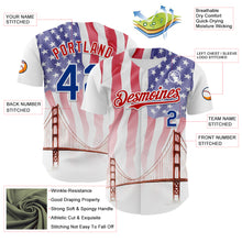 Load image into Gallery viewer, Custom White Royal-Red 3D Patriotic American Flag And Golden Gate Bridge Authentic Baseball Jersey