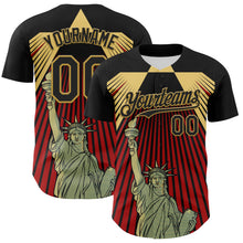 Load image into Gallery viewer, Custom Black Red-Old Gold 3D Pattern Design Patriotic American Symbol Statue of Liberty Authentic Baseball Jersey