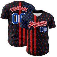 Load image into Gallery viewer, Custom Black Thunder Blue Fire Red-White 3D Patriotic American Flag Authentic Baseball Jersey