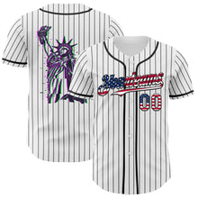 Load image into Gallery viewer, Custom White Gray Pinstripe USA Flag-Black 3D Patriotic American Symbol Statue of Liberty Authentic Baseball Jersey
