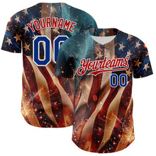 Load image into Gallery viewer, Custom Blue Royal Red-White 3D Patriotic American Flag Authentic Baseball Jersey