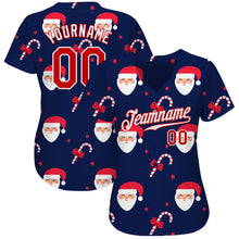 Load image into Gallery viewer, Custom Navy Red-White Christmas 3D Authentic Baseball Jersey