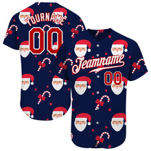 Load image into Gallery viewer, Custom Navy Red-White Christmas 3D Authentic Baseball Jersey