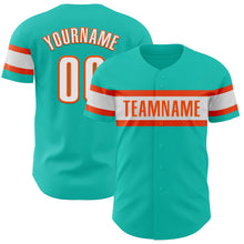 Load image into Gallery viewer, Custom Aqua White-Orange Authentic Baseball Jersey
