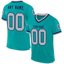 Load image into Gallery viewer, Custom Aqua Gray-Navy Mesh Authentic Throwback Football Jersey