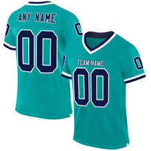 Load image into Gallery viewer, Custom Aqua Navy-White Mesh Authentic Throwback Football Jersey