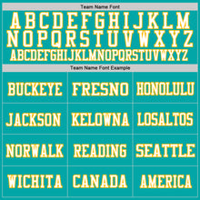 Load image into Gallery viewer, Custom Aqua White-Gold Mesh Authentic Throwback Football Jersey