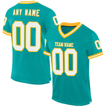 Load image into Gallery viewer, Custom Aqua White-Gold Mesh Authentic Throwback Football Jersey