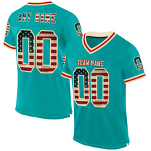Load image into Gallery viewer, Custom Aqua Vintage USA Flag Cream-Red Mesh Authentic Throwback Football Jersey