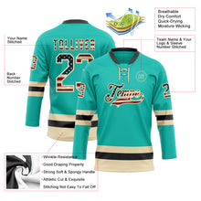 Load image into Gallery viewer, Custom Aqua Vintage USA Flag Cream-Black Hockey Lace Neck Jersey