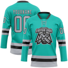 Load image into Gallery viewer, Custom Aqua Gray-Black Hockey Lace Neck Jersey