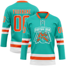 Load image into Gallery viewer, Custom Aqua Orange-White Hockey Lace Neck Jersey