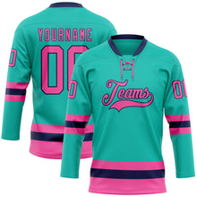 Load image into Gallery viewer, Custom Aqua Pink-Navy Hockey Lace Neck Jersey
