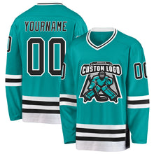 Load image into Gallery viewer, Custom Aqua Black-White Hockey Jersey