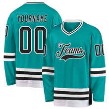 Load image into Gallery viewer, Custom Aqua Black-White Hockey Jersey
