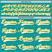 Load image into Gallery viewer, Custom Aqua White-Gold Hockey Jersey