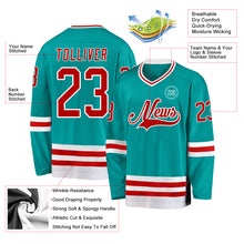 Load image into Gallery viewer, Custom Aqua Red-White Hockey Jersey