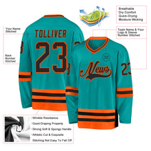 Load image into Gallery viewer, Custom Aqua Black-Orange Hockey Jersey