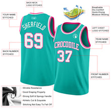 Load image into Gallery viewer, Custom Aqua White-Pink Authentic Basketball Jersey