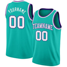 Load image into Gallery viewer, Custom Aqua White-Purple Authentic Basketball Jersey