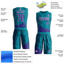 Load image into Gallery viewer, Custom Teal Purple-White Wind Shapes Round Neck Sublimation Basketball Suit Jersey