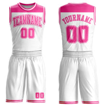 Load image into Gallery viewer, Custom White Pink Color Block Round Neck Sublimation Basketball Suit Jersey