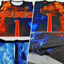 Load image into Gallery viewer, Custom Figure Red-Gold Flame Round Neck Sublimation Basketball Suit Jersey