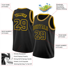 Load image into Gallery viewer, Custom Black Black-Gold Round Neck Rib-Knit Basketball Jersey