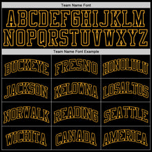 Load image into Gallery viewer, Custom Black Black-Gold Authentic Throwback Rib-Knit Baseball Jersey Shirt