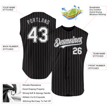 Load image into Gallery viewer, Custom Black White Pinstripe Gray Authentic Sleeveless Baseball Jersey